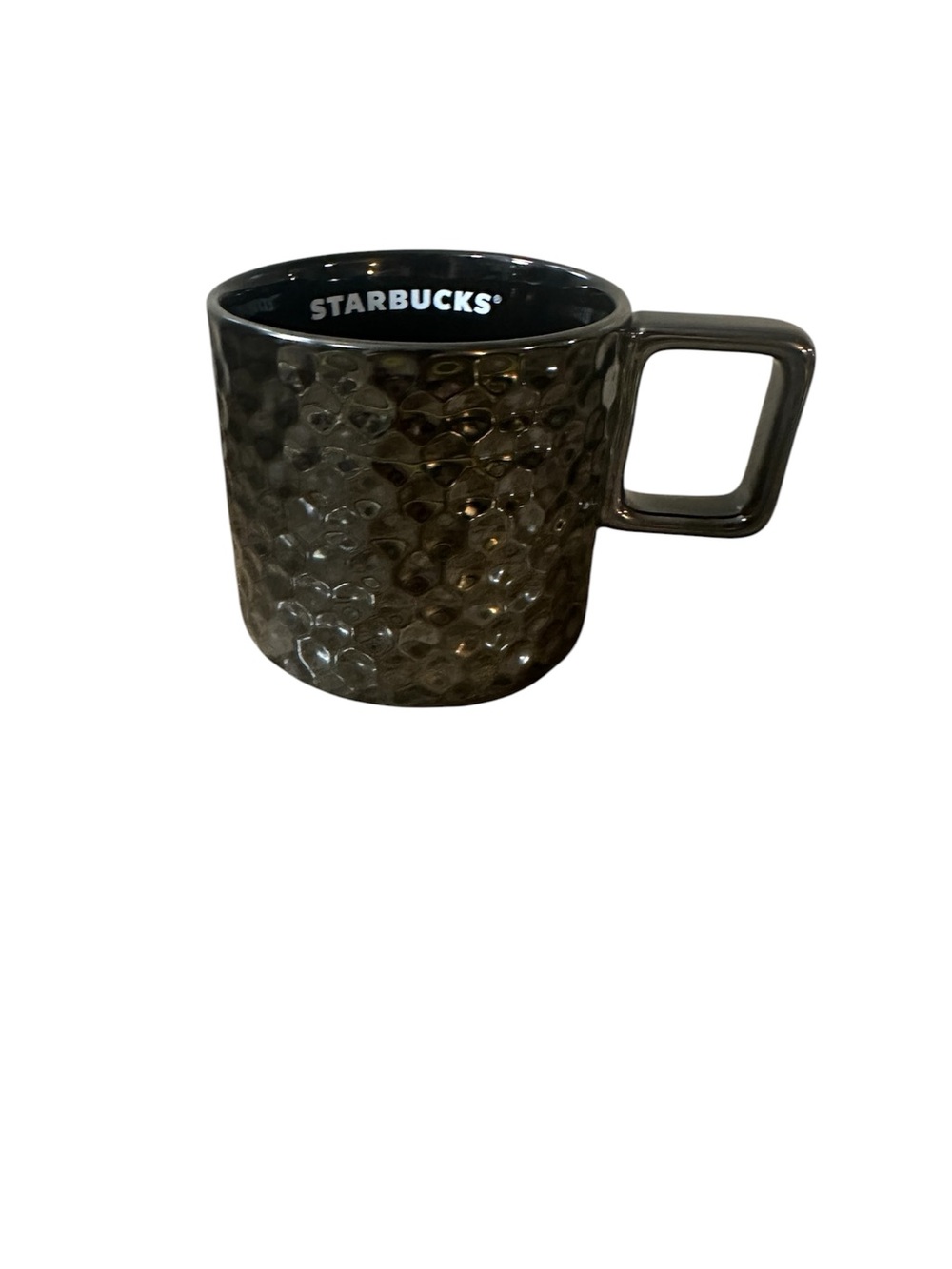 Starbucks Black Shiny Gunmetal Dimpled Mermaid Scales Coffee Mug
